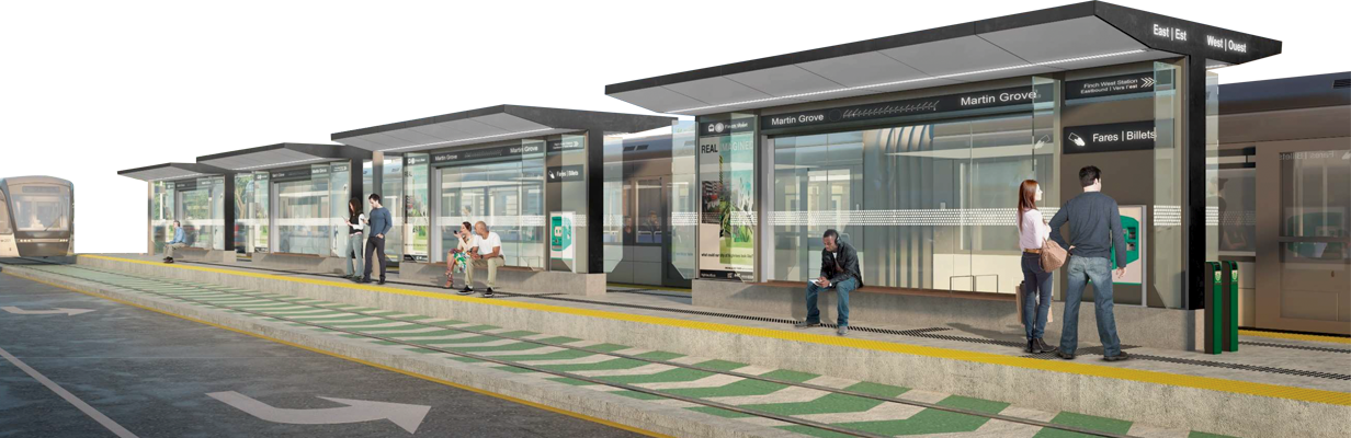 Illustration of island stop on Finch West Avenue at Martin Grove