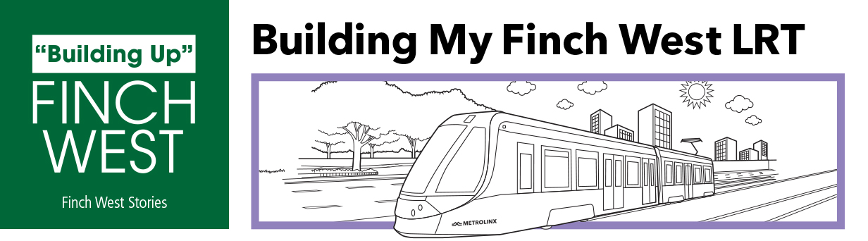 Illustration of Finch West LRT train and streetscape